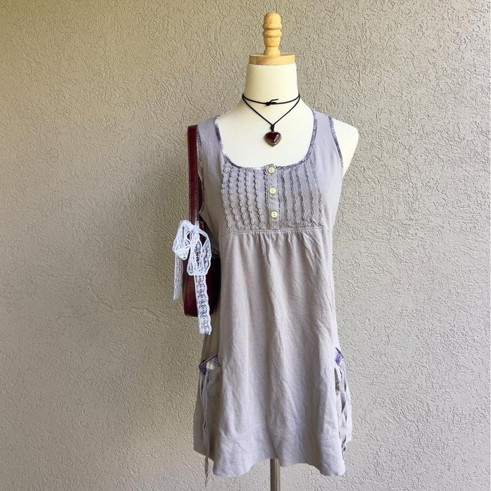 Y2K Decree Gray Babydoll Mini Dress Pockets Size Large Academia Grunge